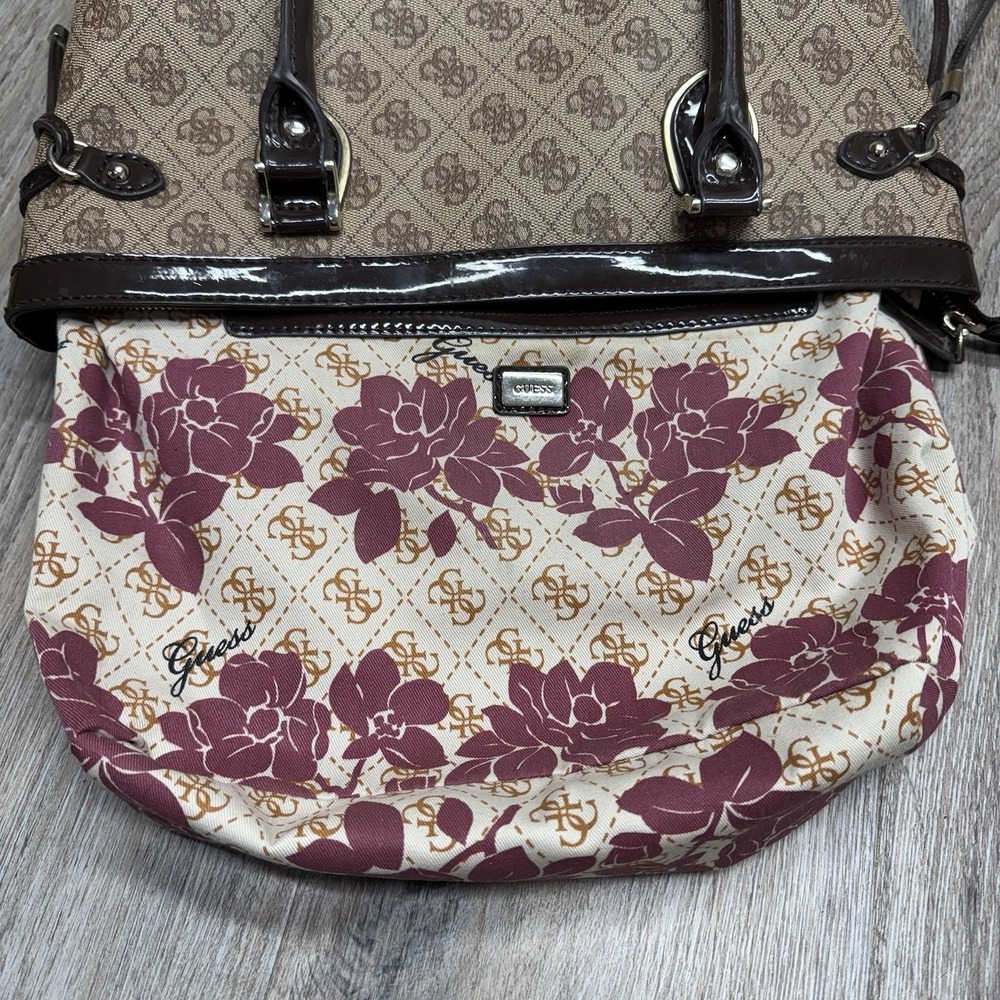 ☆ Guess Logo Print Satchel Handbag Purse + Wallet Brown Multicolor Please Read - Picture 3 of 16
